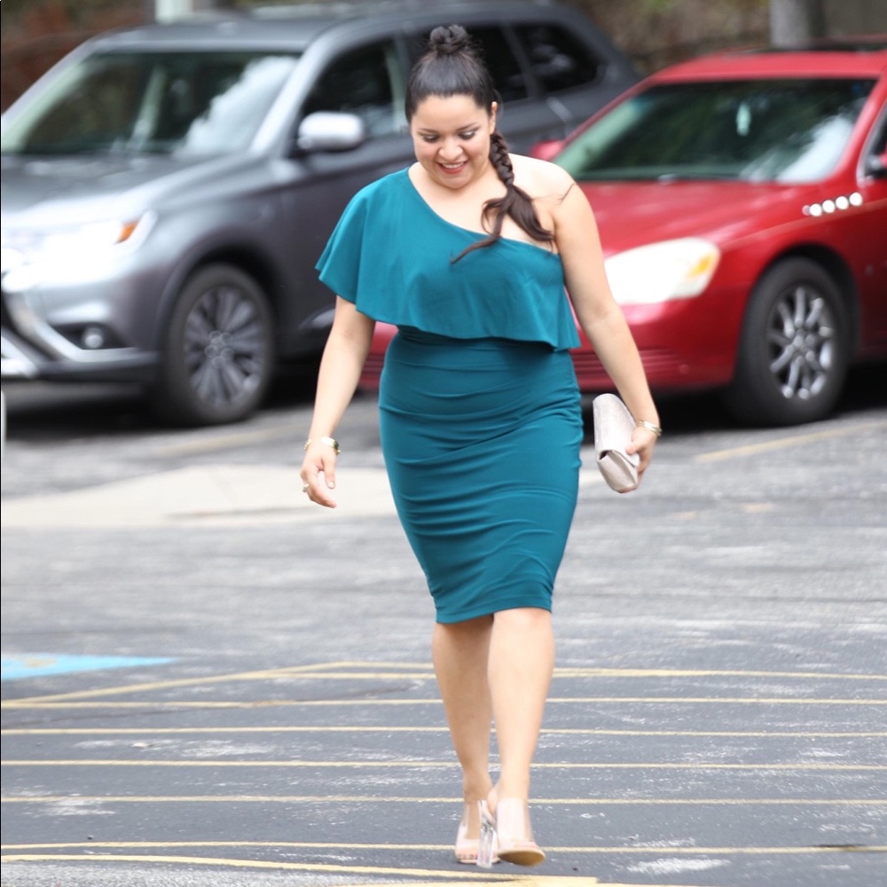 Teal, hunter juniper green cocktail dress